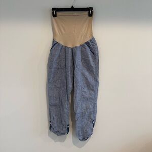 Motherhood Maternity Striped Linen Capri Pants Cuffed Bump-Friendly Size Large